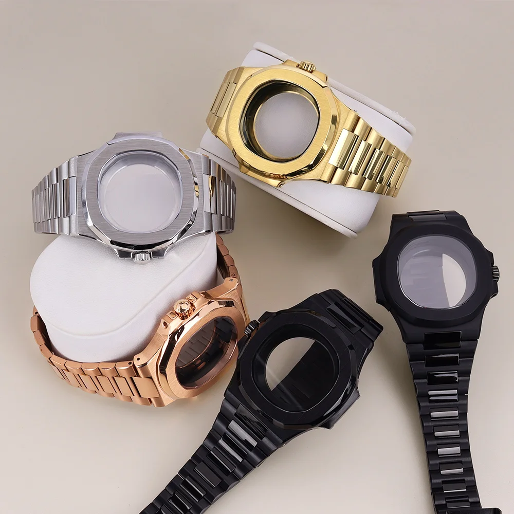 

for Mod Nautilus Square Watch Case 316L Steel Bracelet for NH35 NH36 NH38NH34 NH72 Movement Sapphire Glass Waterproof glass back