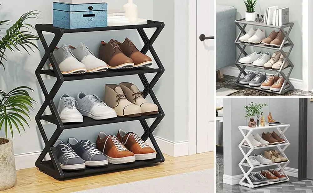 2.Creative X-shaped dust-proof shoe rack, a simple home shoe rack with seamless joints for space-saving storage image 2