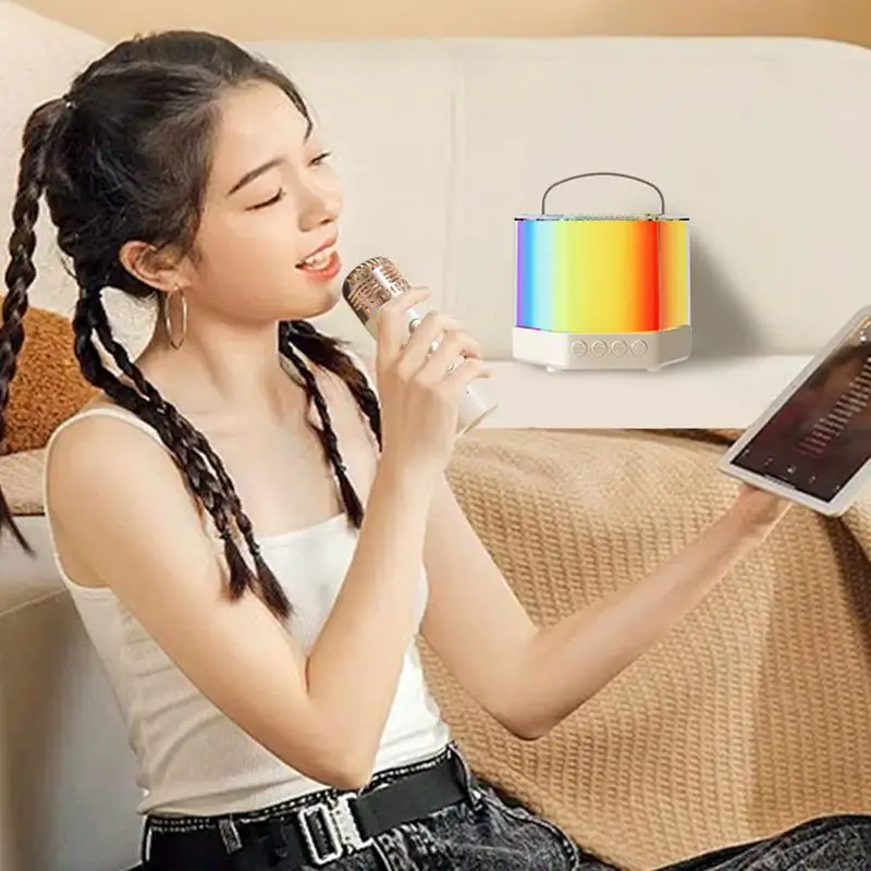 Karaoke Machine For Adults RGB Lighting Speaker With 2 Wireless Microphones RGB Lighting Wireless Speaker Microphone Set 2