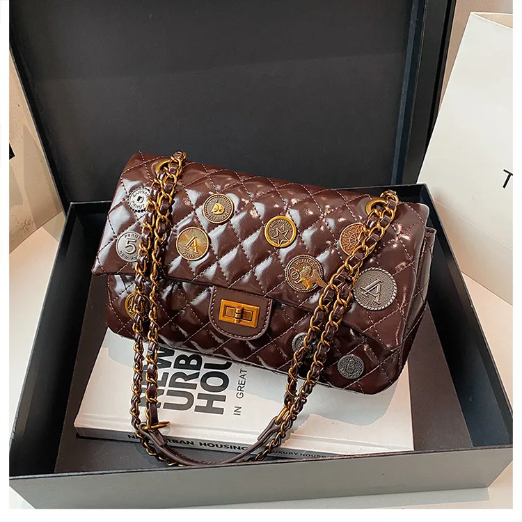 

2025 Elegant Quilted Square Bag - Luxury-inspired Chain Crossbody Purse for Women, Classic Chevron Shoulder Bag