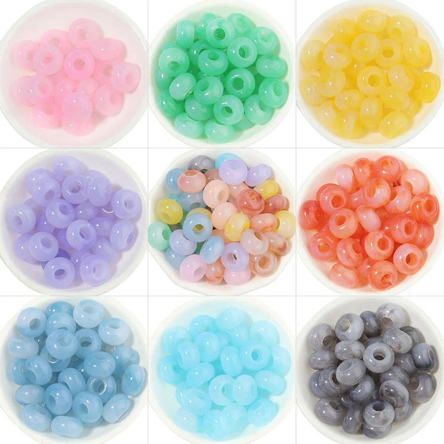 50Pcs/Pack Colorful Acrylic Beads For Jewelry Making Accessories 10 Colors Options Big Hole Beads DIY Bracelet Necklace Anklet