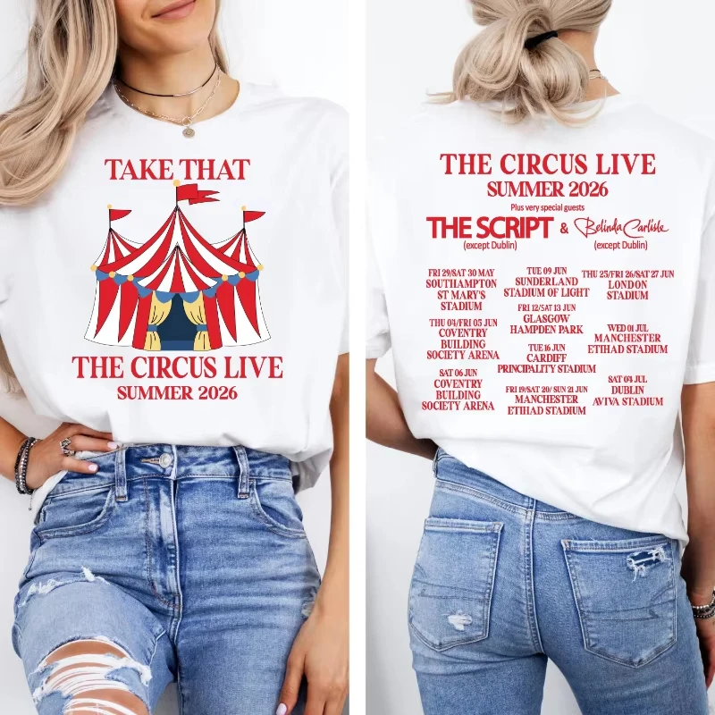 2026 Summer Take That Circus Tour T-shirt Couple 100% Cotton Streetwear short sleeve vintage clothes harajuku  Y2K Loose shirt
