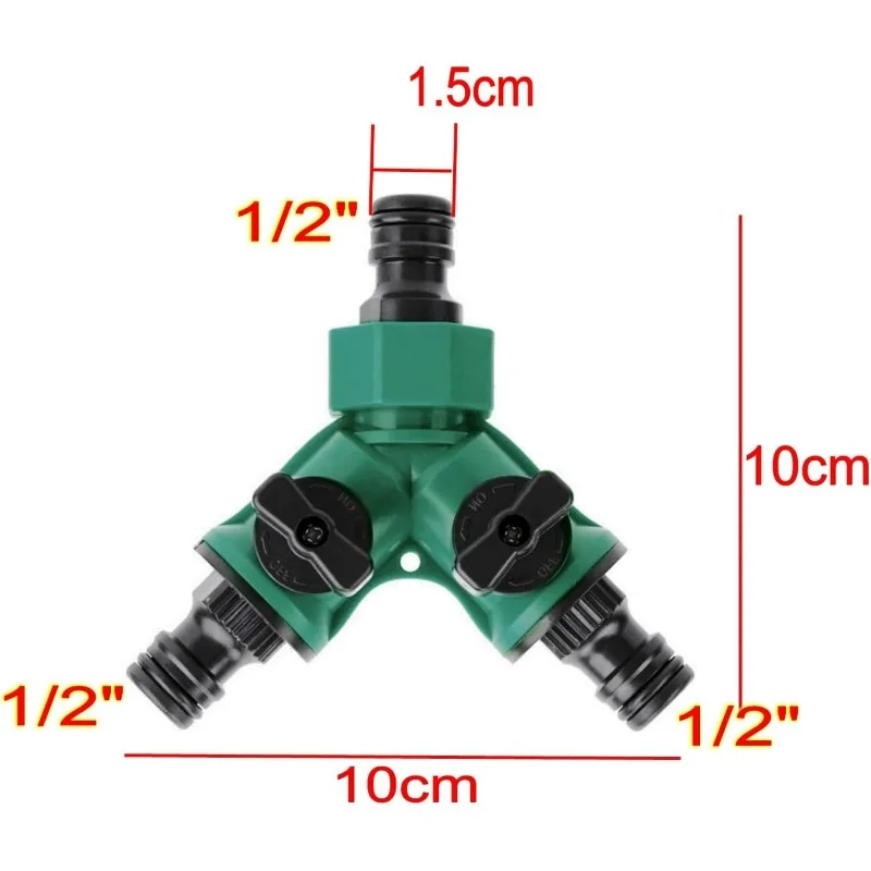 Y Type Tap Connector with Individual on/Off Valves, Quick Water Hose Pipe Adapter for Garden Irrigation