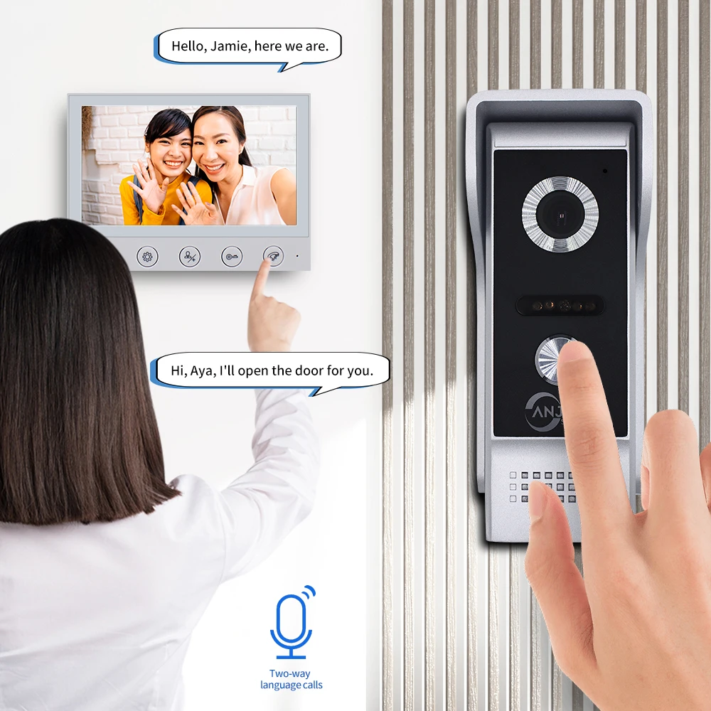 7 Inch Video Intercom for Home System Kit Outdoor Doorbell with Camera Ir Night Vision Waterproof Handsfree Dual-Way Intercom
