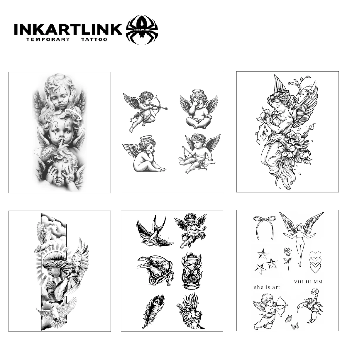 

INKARTLINK Нежная травяная татуировка ангела с большими крыльями. Полупостоянный боди-арт, выдерживает до 2-х недели.