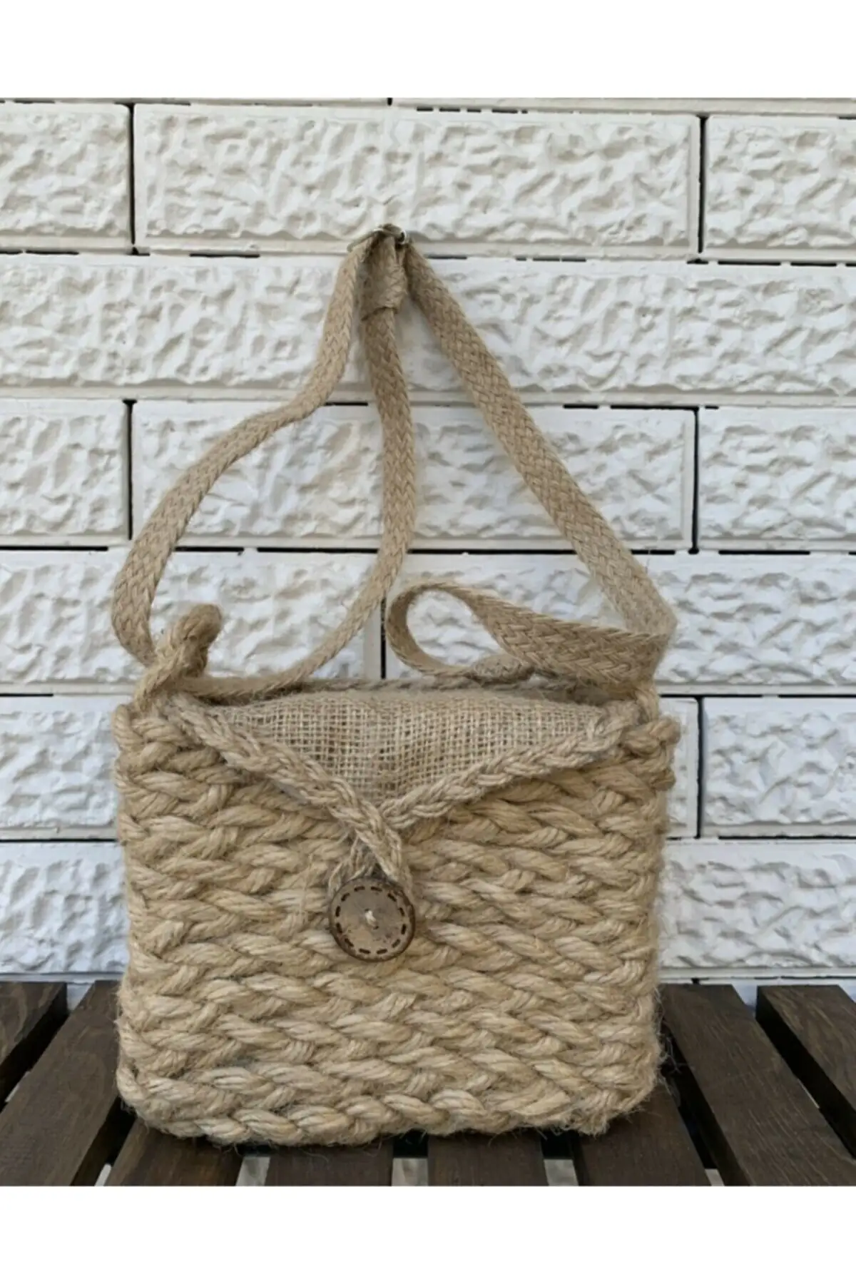 Uras Women Button Clamshell Small Shoulder Long Handmade Mesh Size Rectangle Square Straw Bag Women bag Shoulder Bag Handmade