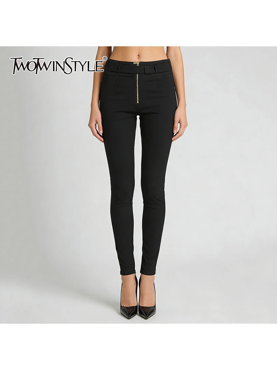 

Брюки женские TWOTWINSTYLE минималистичные, с молнией, утягивающие, с высокой талией, с лоскутным поясом, модные, весна 2026, новинка