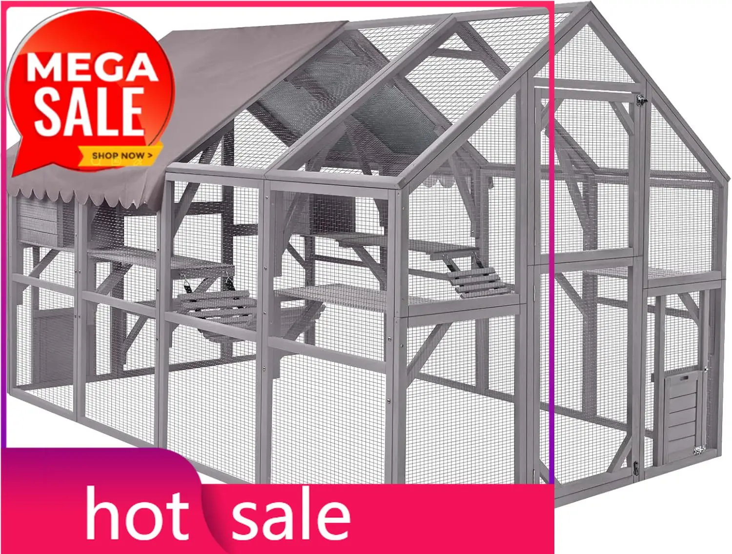

Уличный вольер для кошек Catio, большой кошачий комплекс с мостами, дорожками, домиками и навесом, 110 дюймов