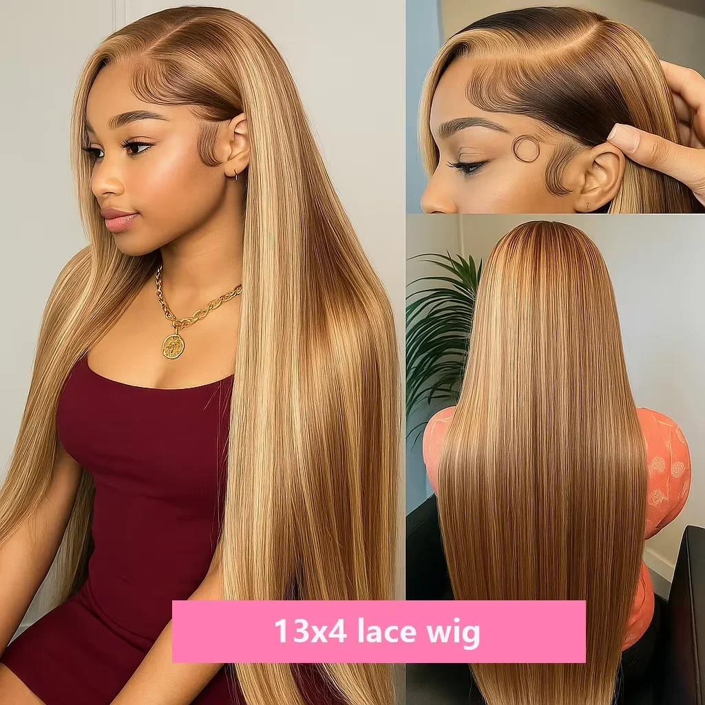 Highlight Front Wigs Human Hair Pre Plucked Hairline 4/27 5x5 Glueless Lace Straight Wig Human Hair Wigs For Women 250 Density image 3