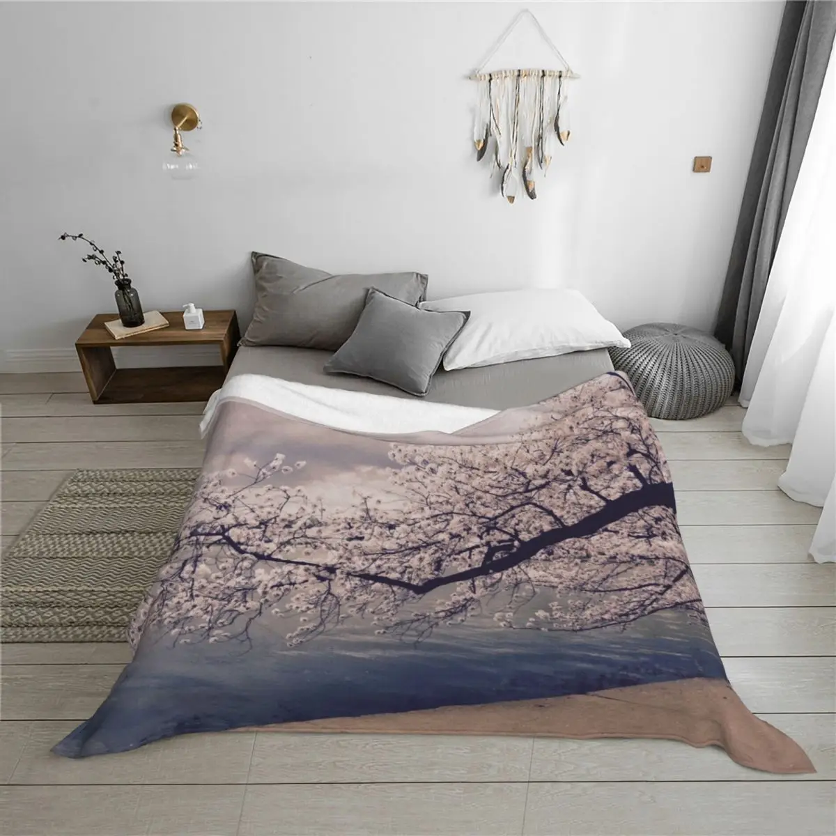 بطانية رمي فرع زهر الكرز الفاخرة St رمي كبير جدًا للبطانيات المخصصة للأريكة المزخرفة #3