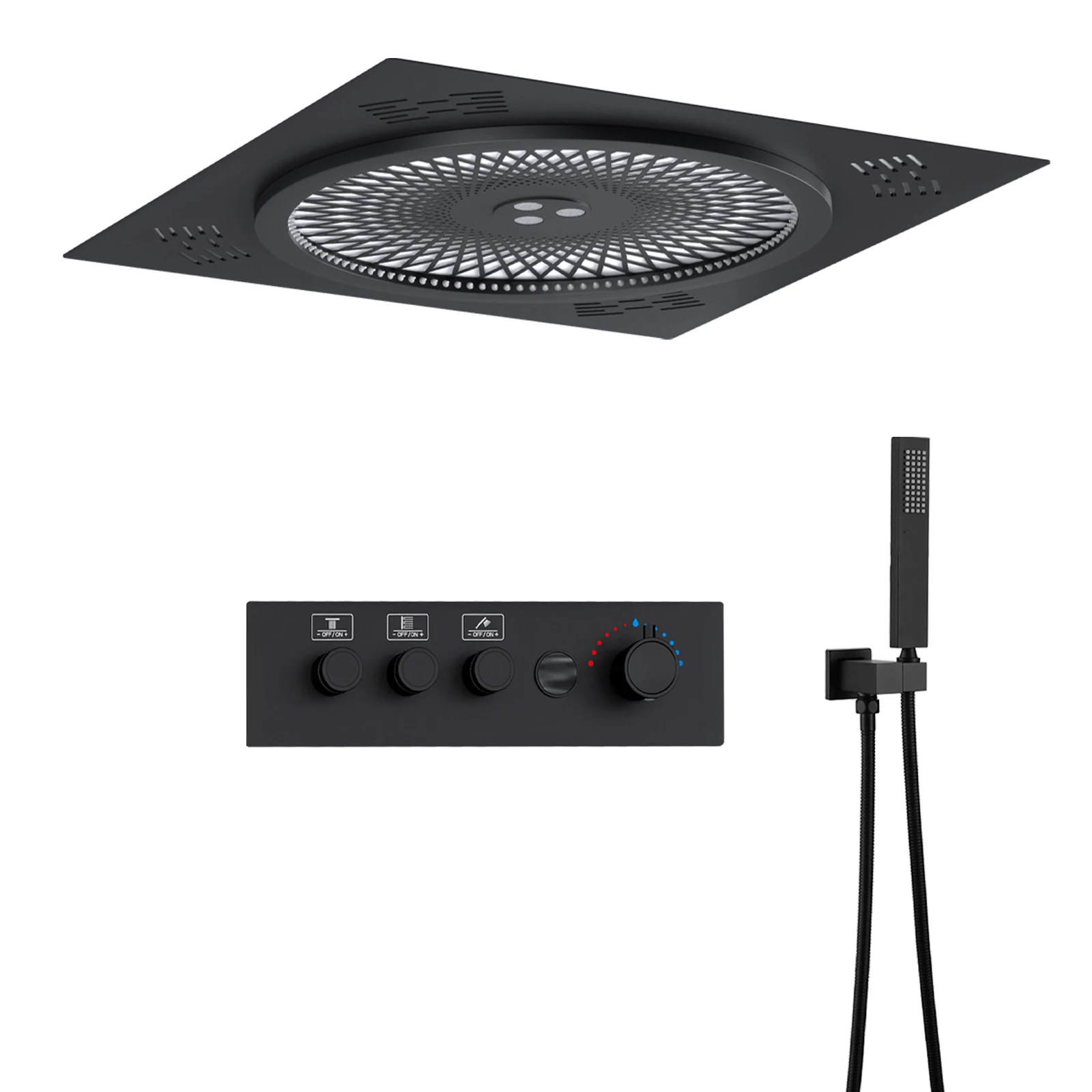 Komplett aus Kupfer zur Deckenmontage, verdecktes Duschset, eingebettetes Duschsystem mit Doppelfunktions-Digitalanzeige für das Badezimmer