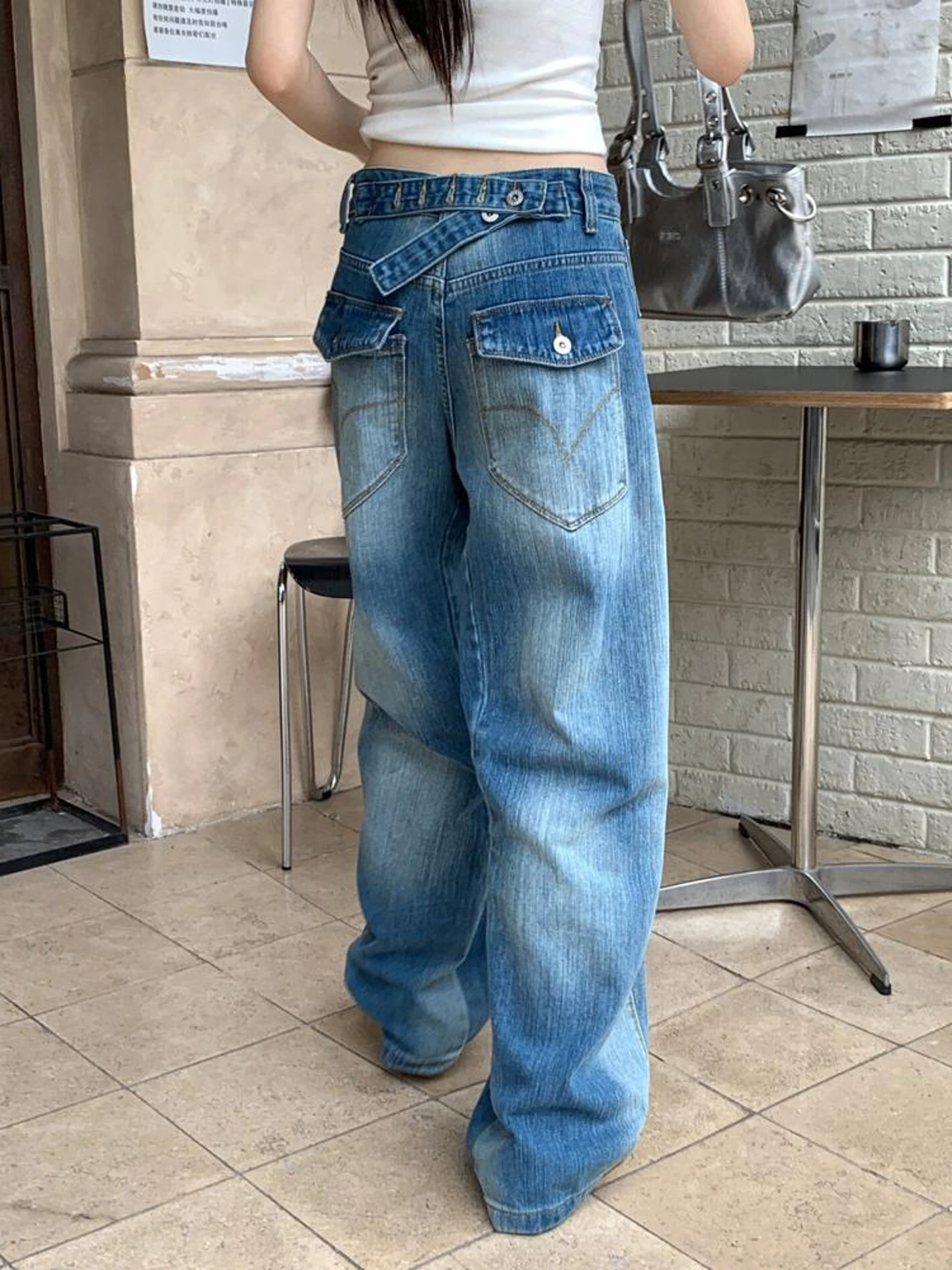 

Retro Style High Waist Straight Leg Workwear Denim Jeans Women's Fashionable Washed Summer New Arrival Casual Comfortable