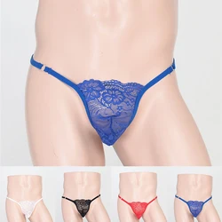 2023 Transparent Männer Sissy Engen T Hosen Sehen Durch Spitze Ausbuchtung Pouch G-string Tanga Mann Dessous Niedrigen Taille T-zurück Unterwäsche