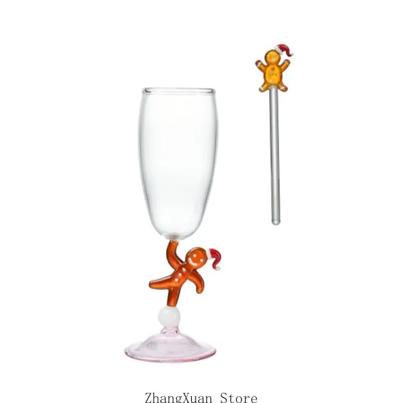 Christmas Wine Glass Glass Goblet Accent with Cookie Stem for Table Styling 3XUF