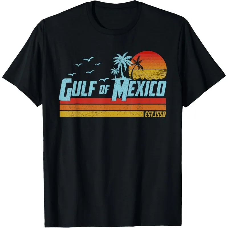 

Men’s Graphic T-Shirt Retro Gulf of Mexico Sunset Palm Tree Print Vintage Beach Vacation Style Casual Streetwear Summer Top