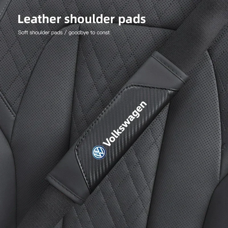 

2Pcs Car Logo Seat Belt Shoulder Cover Carbon Fiber Shoulder Neck Soft Pad For Volkswagen Jetta Golf Passat GTI Tiguan Atlas Eos