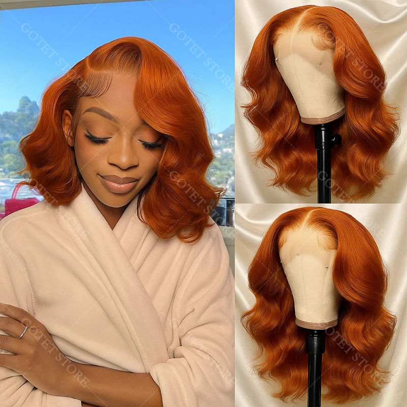 الزنجبيل بوب شعر مستعار شعر الإنسان الجسم موجة 4X4 HD الدانتيل إغلاق غلويليس الباروكات للنساء السود قبل ابيض قبل قطعها باروكة من شعر طبيعي