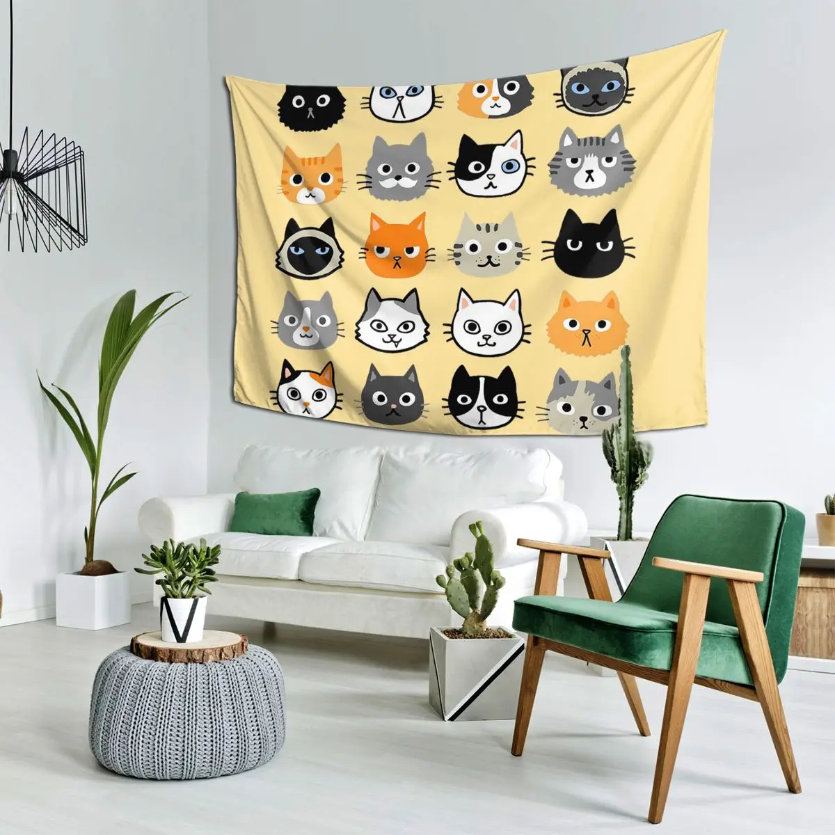 

Ассорти кошачьих лица, милые причудливые котенки, рисунки кота, гобелен, настенный гобелен, эстетический домашний декор, гобелены для гостиной, спальни