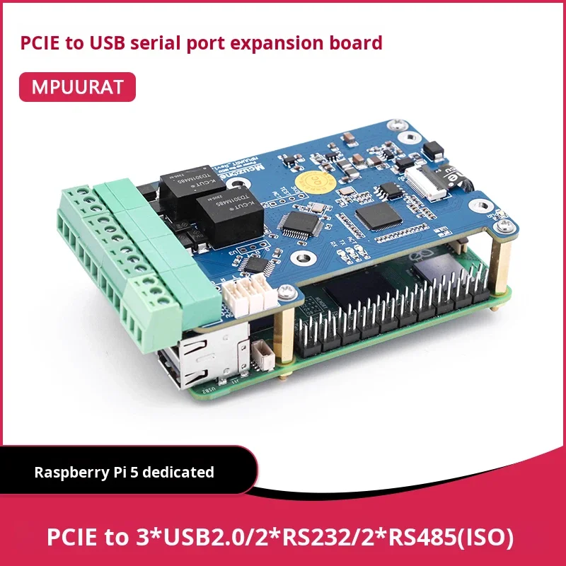 Raspberry Pi 5 PCIe To USB Serial Expansion Board With RS485 And RS232 Isolation USB2.0 High-quality 180-Day Warranty