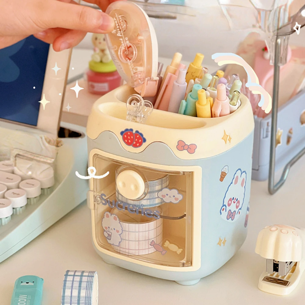 Ins Kawaii Pen Holder Desk Organizer Cute Cartoon Desktop Stationery Storage Box Office Display Storage Tube Sweet Pencil Case - Image 4