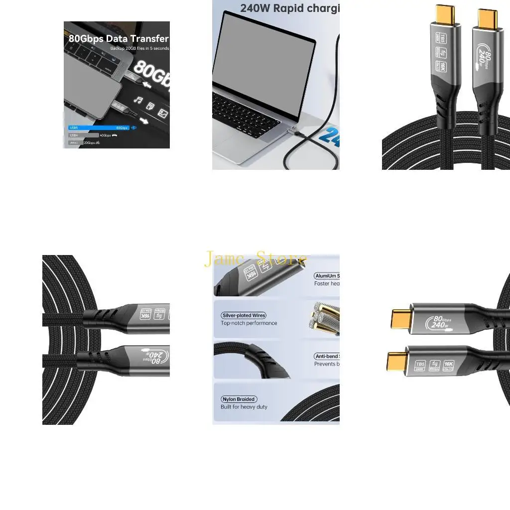 LX0B USB4 5 Cable Featuring 80Gbps Data Speed 240WPD Charging Capability with 8K Video Support Compatible Devices