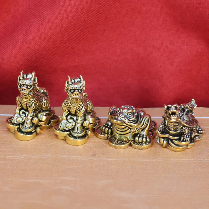Copper Pixiu, Unicorn, Dragon Turtle Pair, Three-Legged Golden Toad, Pi Qiu Four Beasts Figurine, Car Decoration, Dashboard Orna