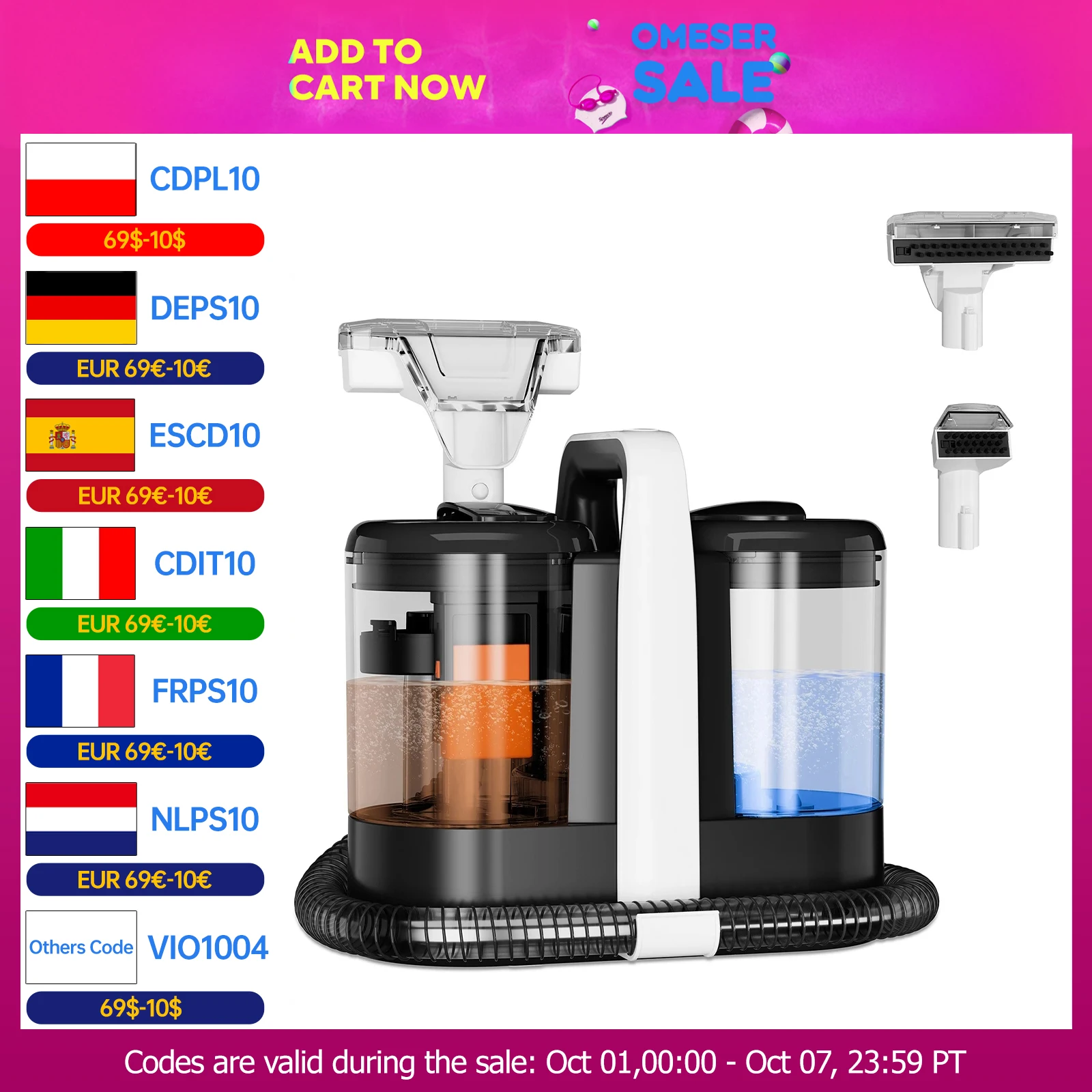 OMESER W07 15KPa Machine de nettoyage de tapis Portable 600W nettoyeur de tissus d'ameublement nettoyeur de taches spécial pour animaux de compagnie puissant pour canapé siège de voiture