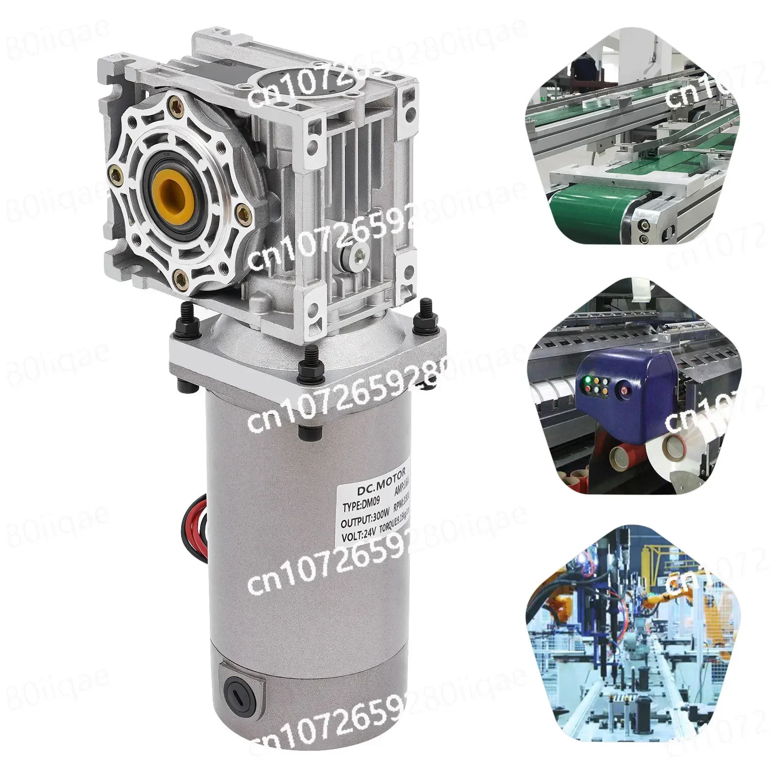 300W DC 24V Worm Gear Motor with Reducer Gearbox Speed Adjustable Electric NLRV Gear Motor Self-Locking 1800RPM