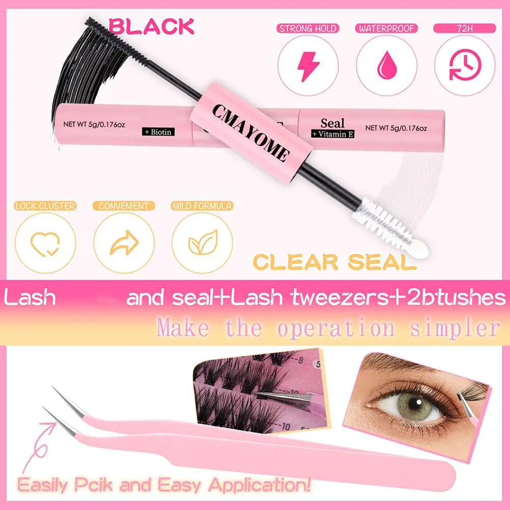 Zestaw do samodzielnego przedłużania rzęs Klej do rzęs z utwardzaczem Zestaw kępek rzęs Manga Naturalne gęste rzęsy do przedłużania Narzędzie do makijażu oczu