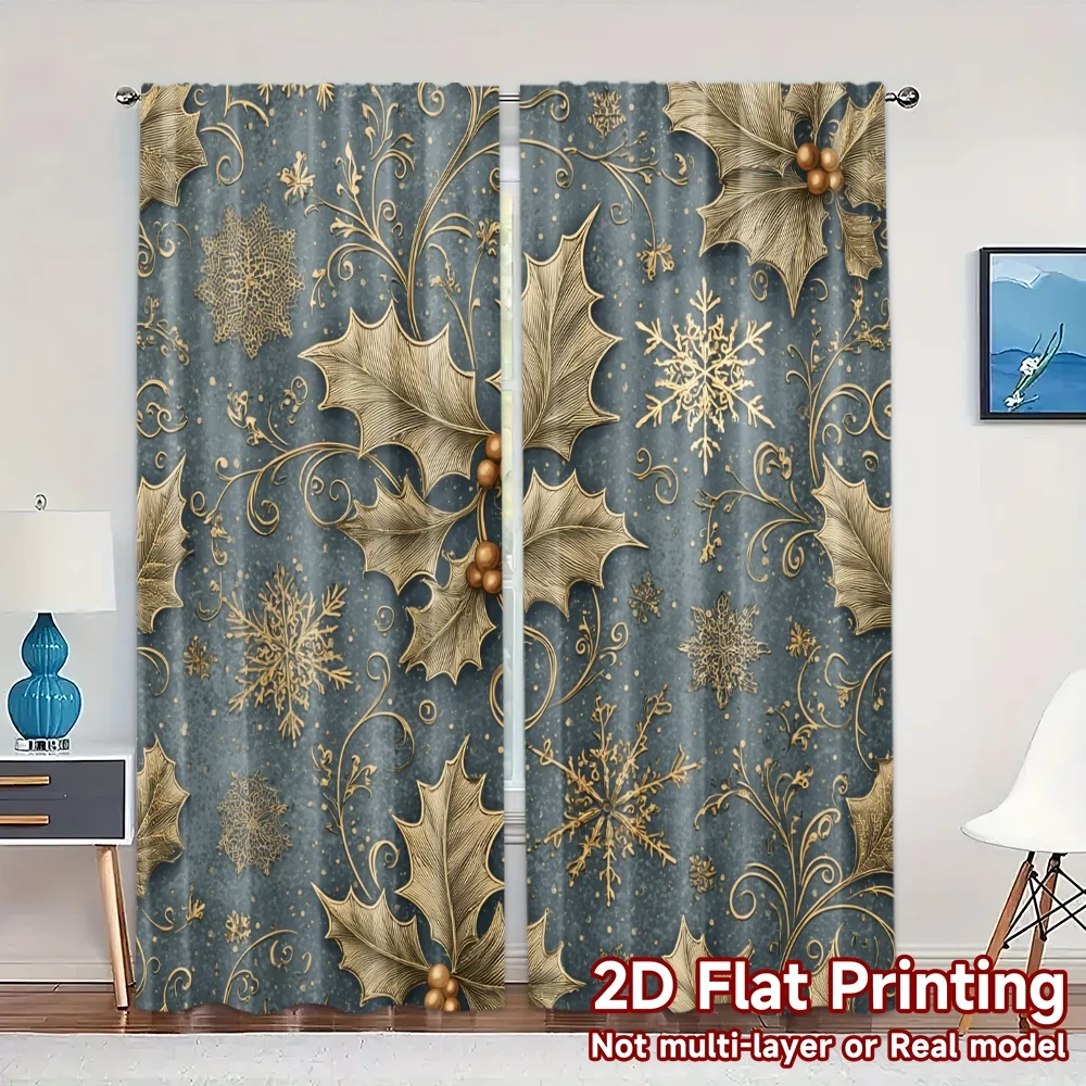 2D Flat Printing,JIT 2pcs, Curtains (Without Rod) FestiveSnowmen Chic Contemporary Curtains Versatile Durable Polyester Curtains
