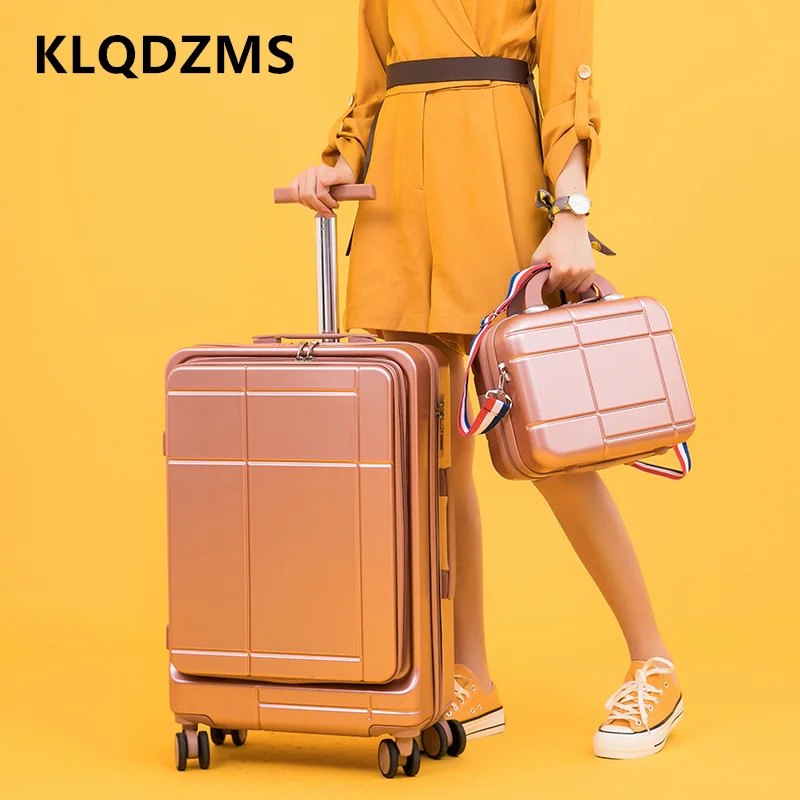 KLQDZMS 20"24 Inch Luggage Travel Set Front Opening PC Laptop Boarding Case Trolley Case Universal Wheel Rolling Suitcase