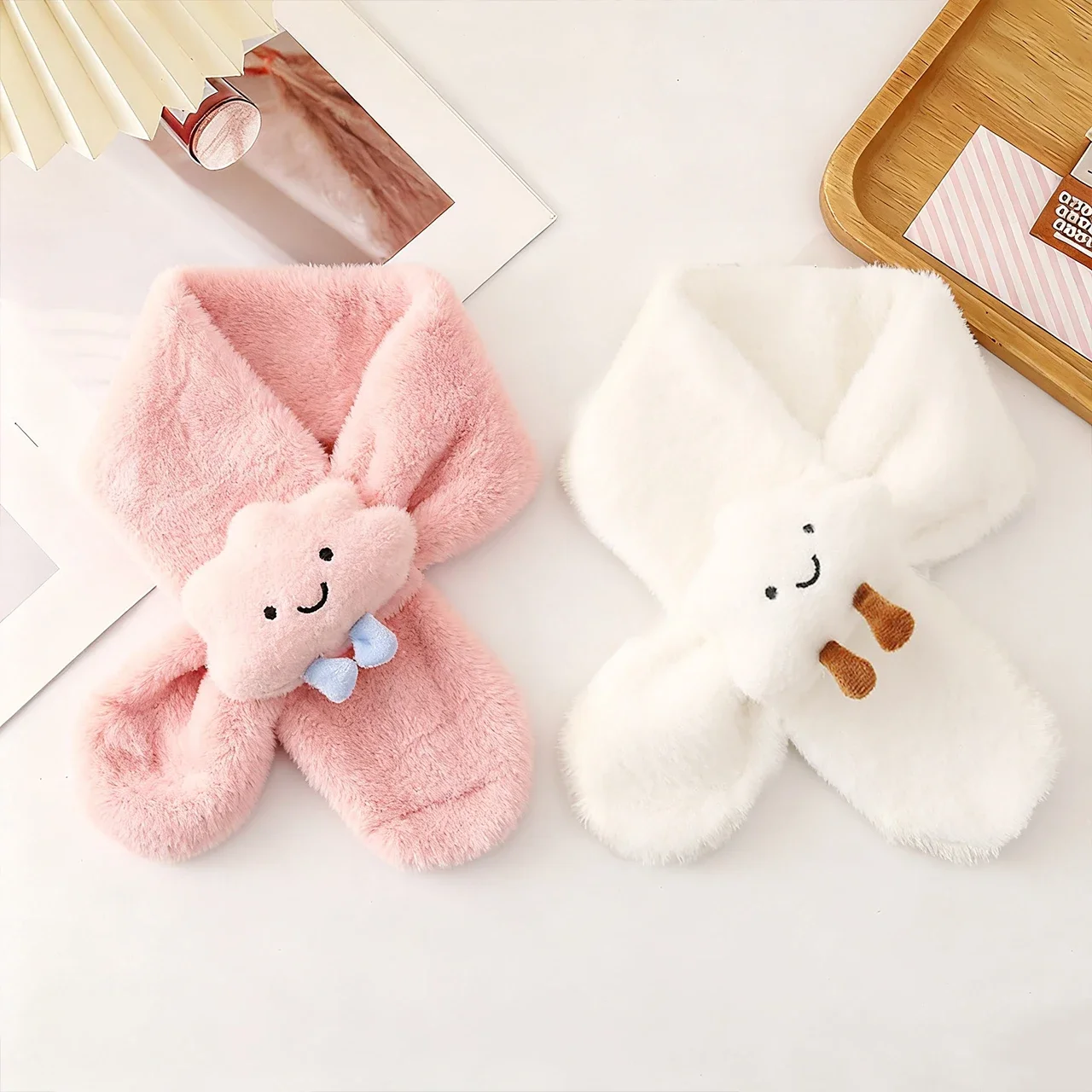 Cartoon Plush Scarf for Baby Cute Cloud Decor Neckerchief Kids Boy Girl Winter Warm Thicken Faux Fur Scarves