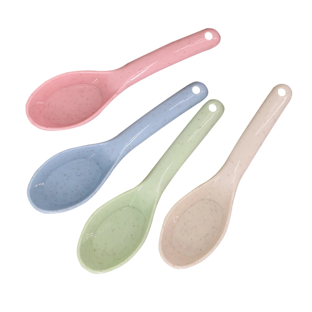 

50pcs Wheat Straw Spoon for Dessert Cake Water Porridge Soup Ergonomic Handle Home Restaurant Hotel Mixed Color Daily Use