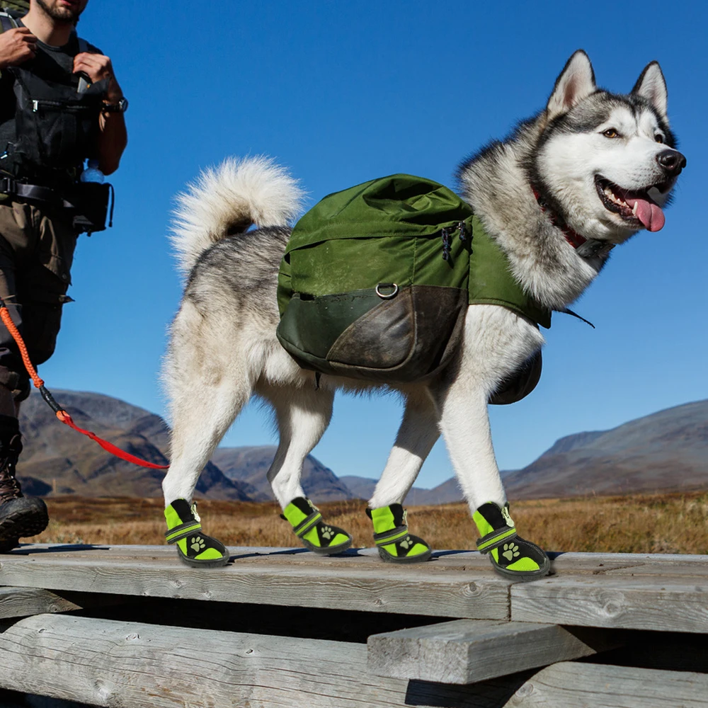 4pcs Pet Dog Shoes Waterproof Reflective Dog Boots Outdoor Snow Rain Shoes Anti-slip Socks Footwear For Medium Large Dogs Husky