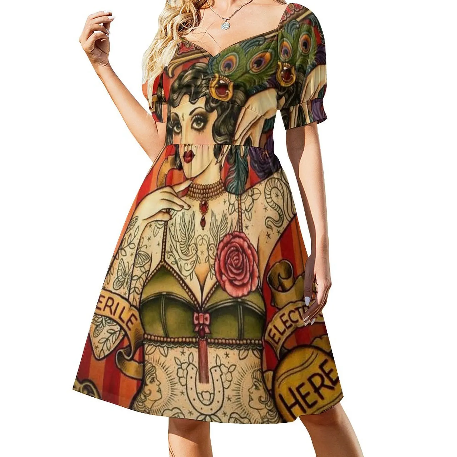 CHAPEL TATTOO; Vintage Body Advertising Art Short Sleeved Dress dresses for special events Clothing evening dress ladies Dress