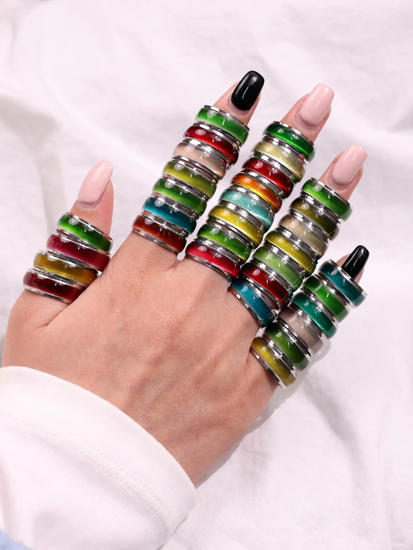 5pcs/10pcs Random Cat's Eye Metal Colored Ring  Fashionable Y2K Women's and Men's Sparkly Jewelry  Gift
