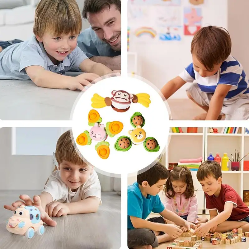 Suction Cup Spinner Cartoon Animal Spinner Toys Window High Chair Tray Bath Table Early Education For Boys And Girls Ages 0-3