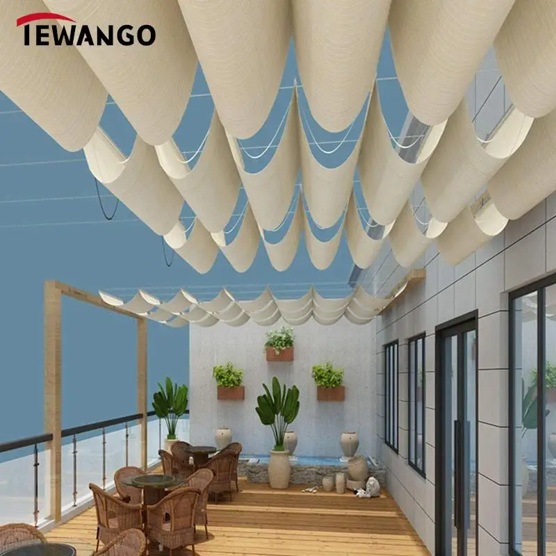 2.5x3m~3x6m 300D Polyester Fabric Waterproof Sliding Canopy Awnings Wave Home Garden Gazebo Pergolas Waterproof Sunshade Net