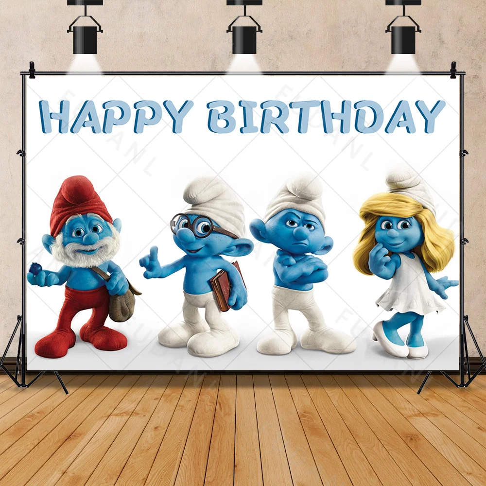 American Children's Animated Smurf Gargamel Baby Birthday Shower Gift Party Colorful Party Decoration Backdrop Surprise Gift