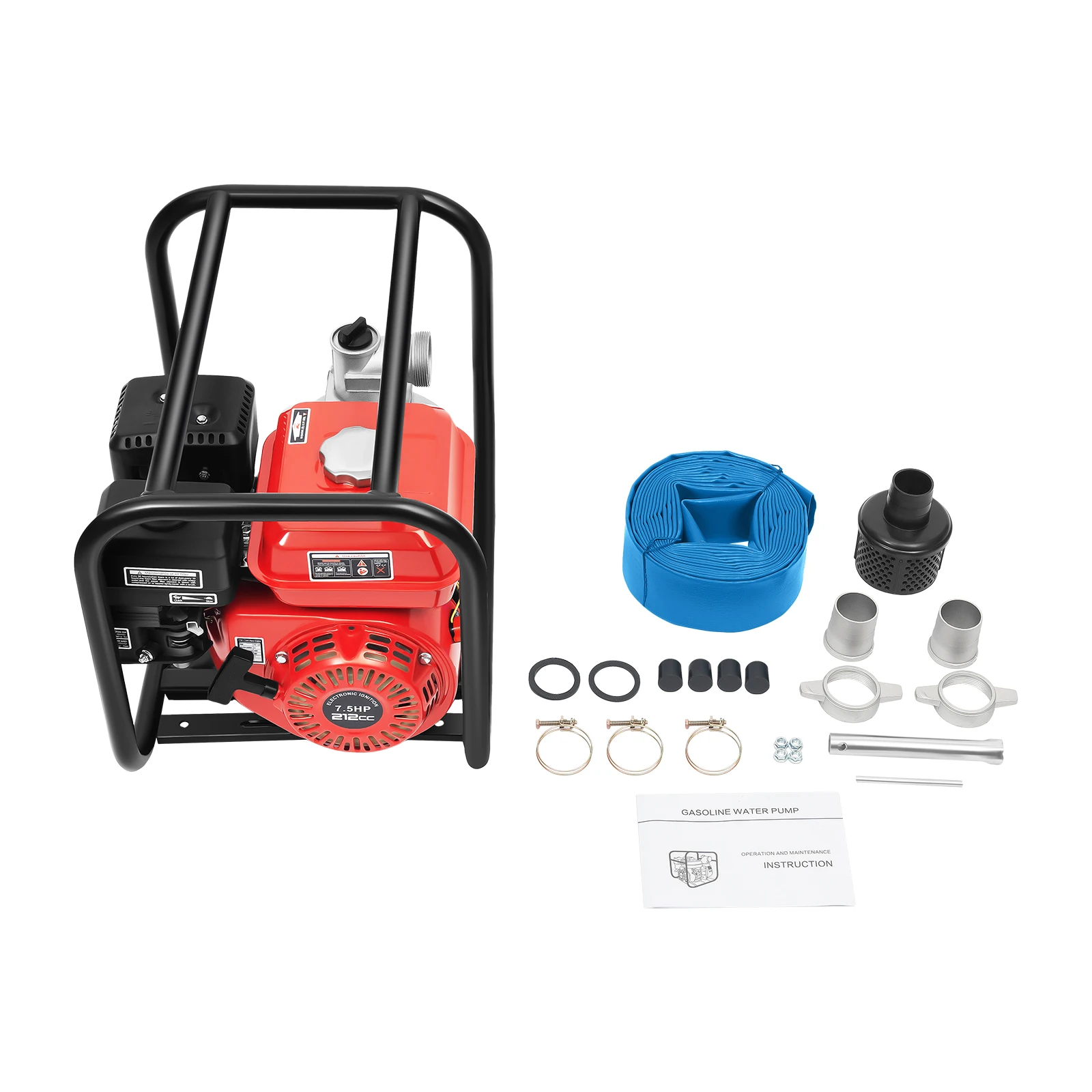مضخة مياه محرك بنزين رباعية الأشواط 7.5 حصان، مضخة مياه تعمل بالغاز 212CC مع مدخل ومخرج 2 بوصة، أنبوب مياه 7.5 متر #6
