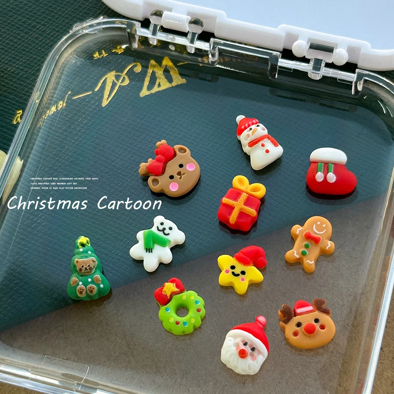 20Pcs Mixed 3D Cartoon Resin Christmas Series Nail Charms Cute Snowman Santa Claus Gift Festival Nail Art Decoration