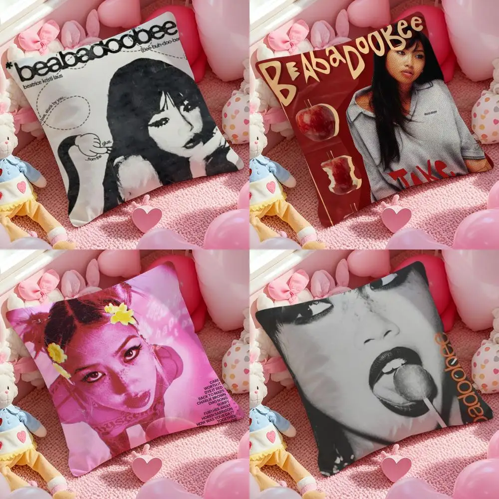 Pretty Singer B-Beabadoobee Cushion Cover Anti-dustmite Pillowcase Invisible Zipper Silky Short Plush Sofa Cushion Cover