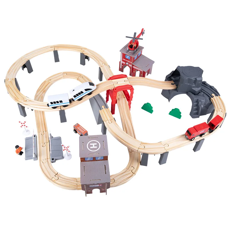 Jouets en bois Montessori pour enfants, Puzzle de bricolage, blocs de construction de Train à piste circulaire, ensemble d'accessoires, jeux de société de construction, 87 pièces