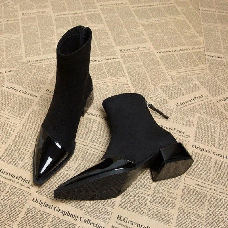 Sexy Women Ankle Boots Pointed Toe Fashion Shoes 2025 Trend Autumn Winter Chelsea Boots Brand Pumps Sock Botas Mujer