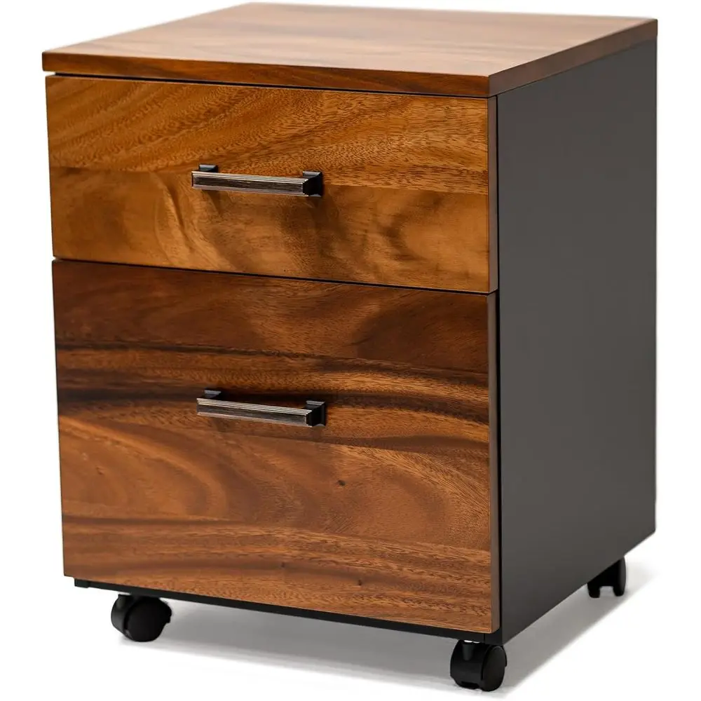 Walnut 2-Drawer File Cabinet on Wheels - 21x16x15 Desk-Side Storage for Home Office