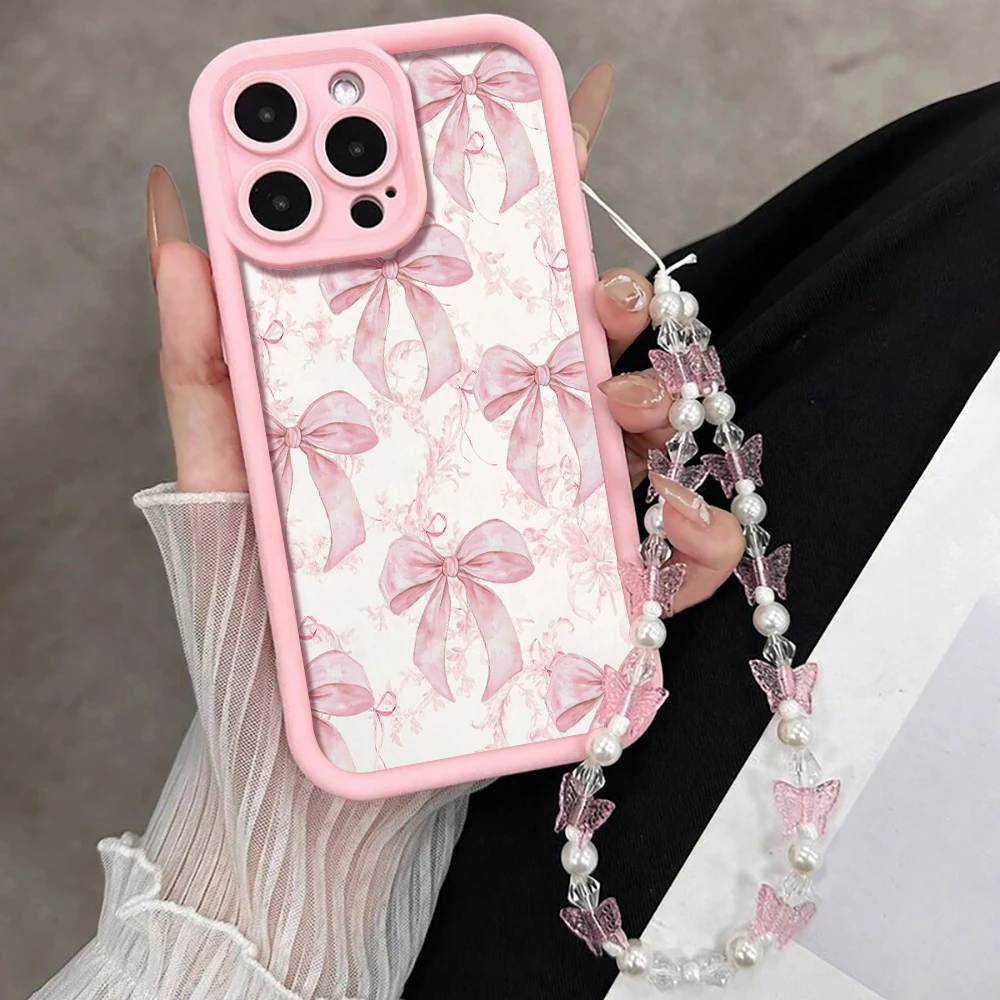 Koreanische Handgelenkschlaufen-Hülle für iPhone 17 15 16 14 Pro Max Plus Hüllen Rosa Schleife für iPhone 13 11 12 XR 7 mit Schmetterlings-Lanyard-Cover – Detail 7