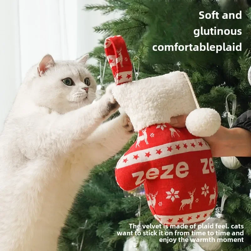 Zeze @ Christmas Cat Toys, Sock Glove, Squeak Catnip, Warm, Soft, Self-Locking, Chewing and Teasing Toys, Pet Supplies