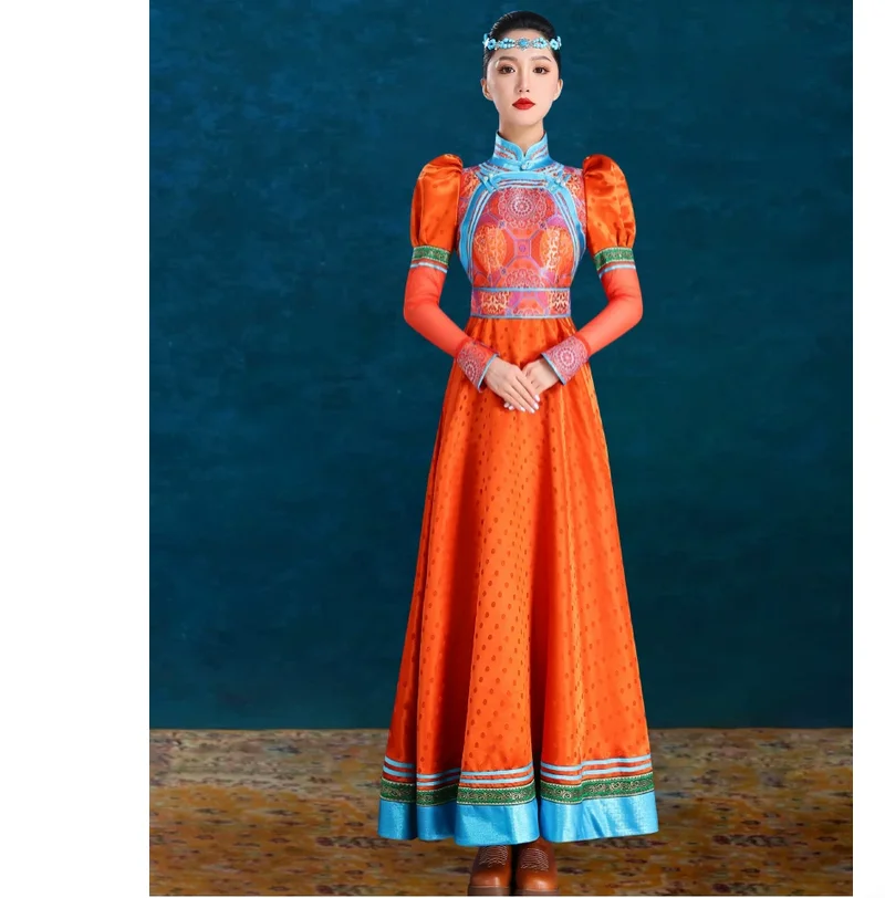 Grassland Ethnic Style Mongolian Robe Orange Dress Wedding Dress