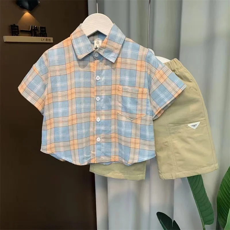 

Boys Summer 2024 New Fashionable Children's Short sleeved Shirt Baby Summer Boys Fashionable Thin Two Piece Set Kids Outfits