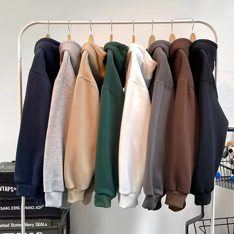 500gsm Mens Heavy Cotton Fleece Hoodies for Winter Oversized Solid Customized Hooded Pullover Unisex Loose Fit Street Jumpers